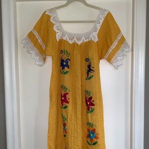 Vintage Mexican Hand Embroidered Boho Dress S